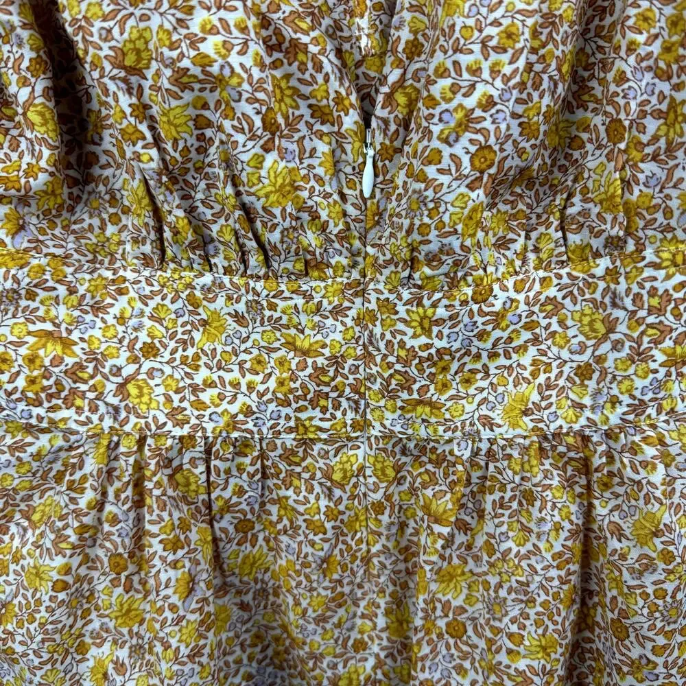 Women's J. Crew Ditsy Floral Blouse Puff Sleeve V-neck Back Zip Poplin‎ Top sz 0